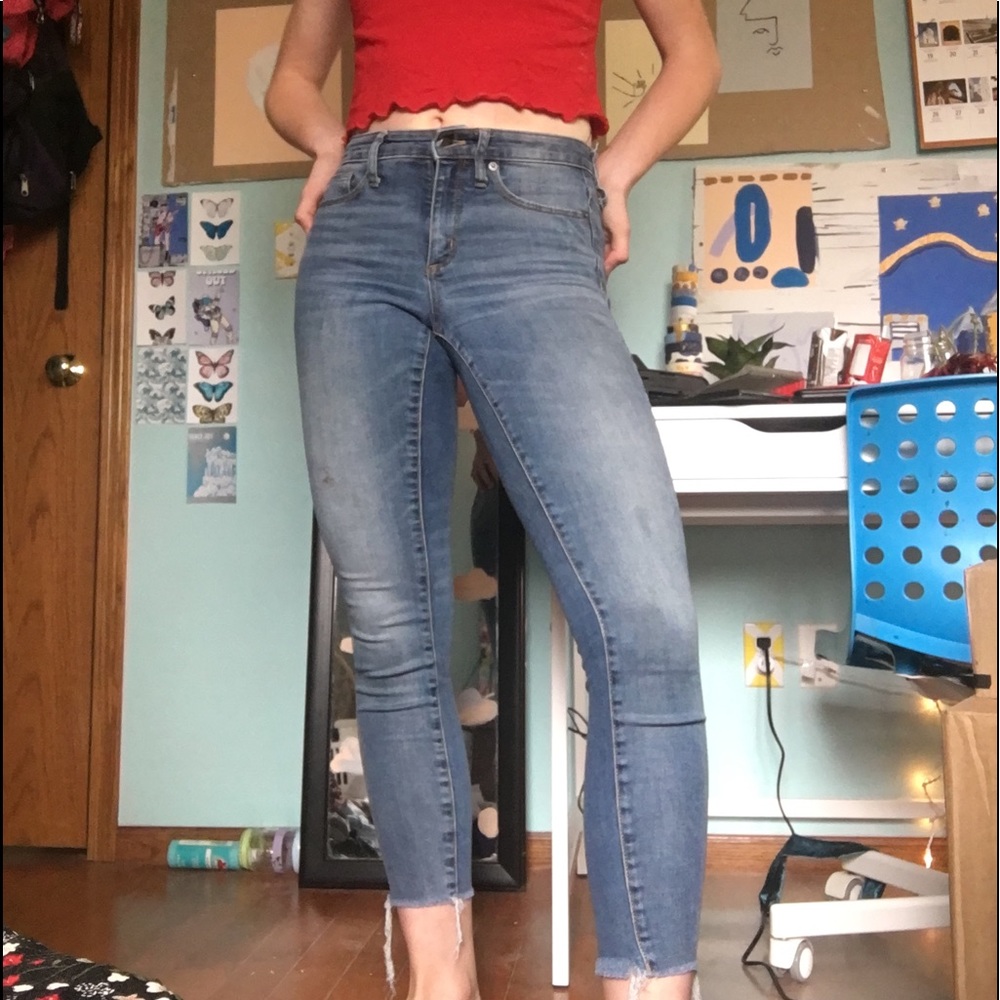 High waisted Medium wash jeans cutoff